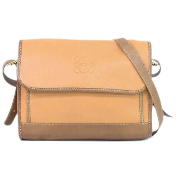 LOEWE Leather Shoulder Crossbody Bag Beige Brown Gold